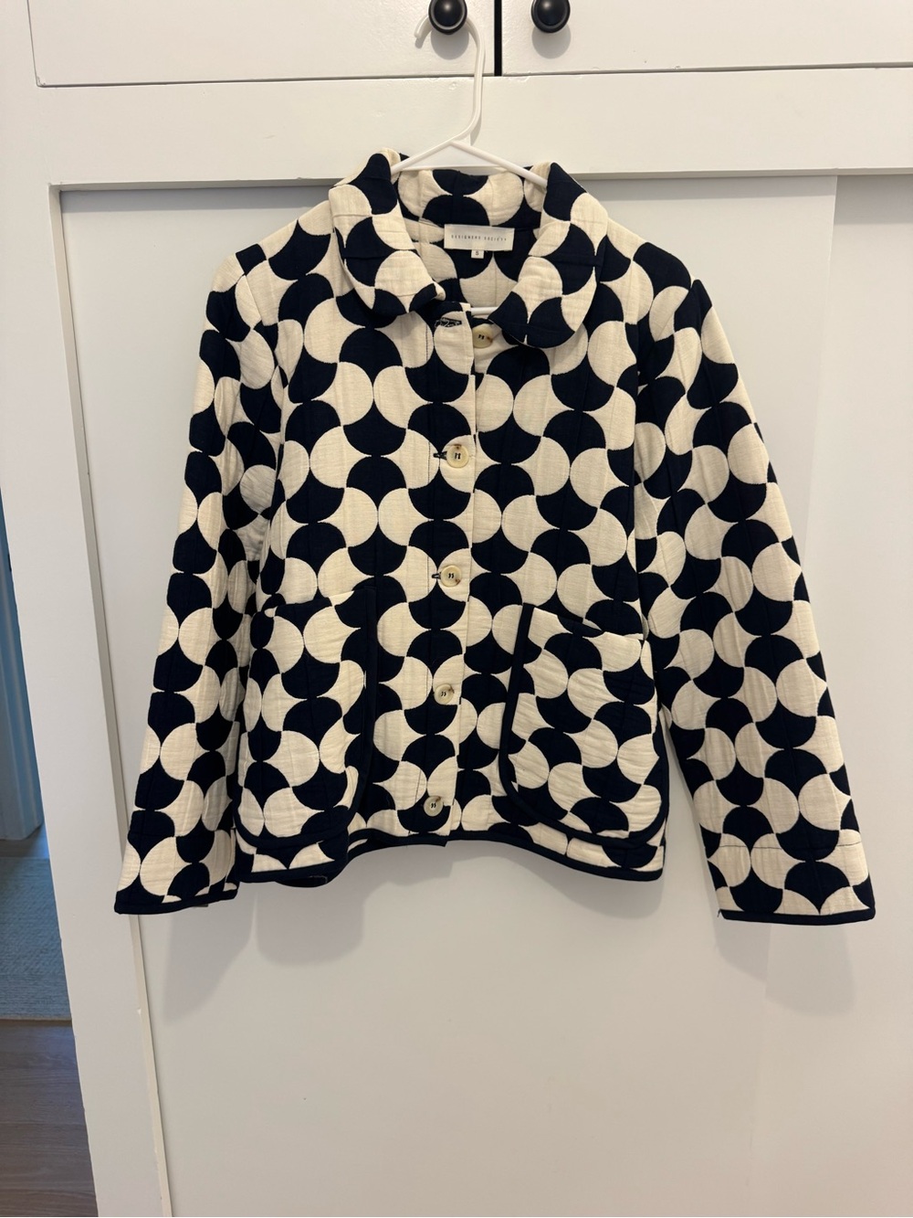Navy & Cream Geometric Button Jacket